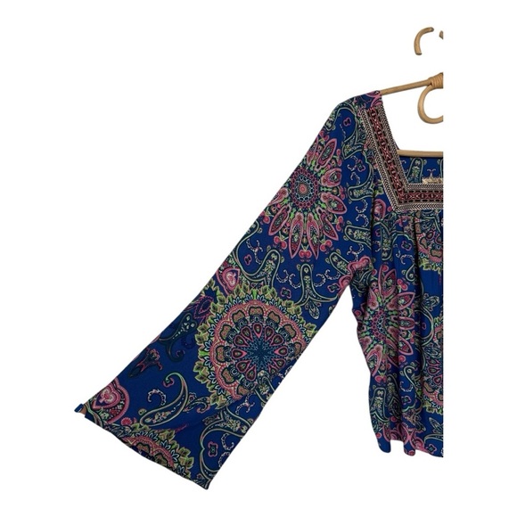 One World Square Embroidered Neck Flowy Top Marching Pull On Drawstring Wide Leg - Picture 12 of 16